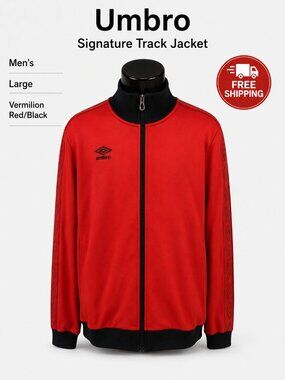 Umbro Signature Track Jacket Men's Large Vermilion Red Black Full Zip Soccer
